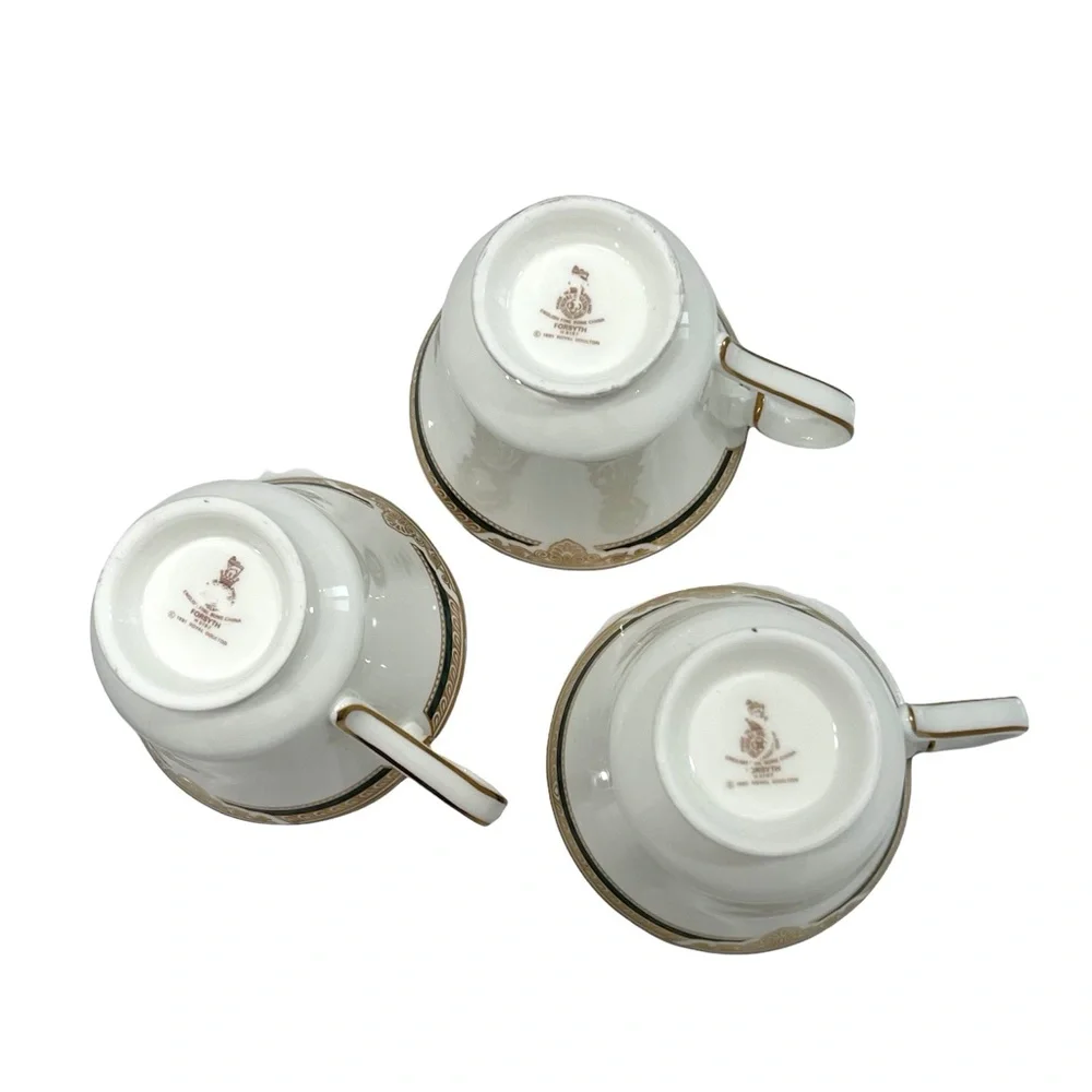 ROYAL DOULTON FORSYTH SET OF 3 FOOTED BONE CHINA CUPS & SAUCERS